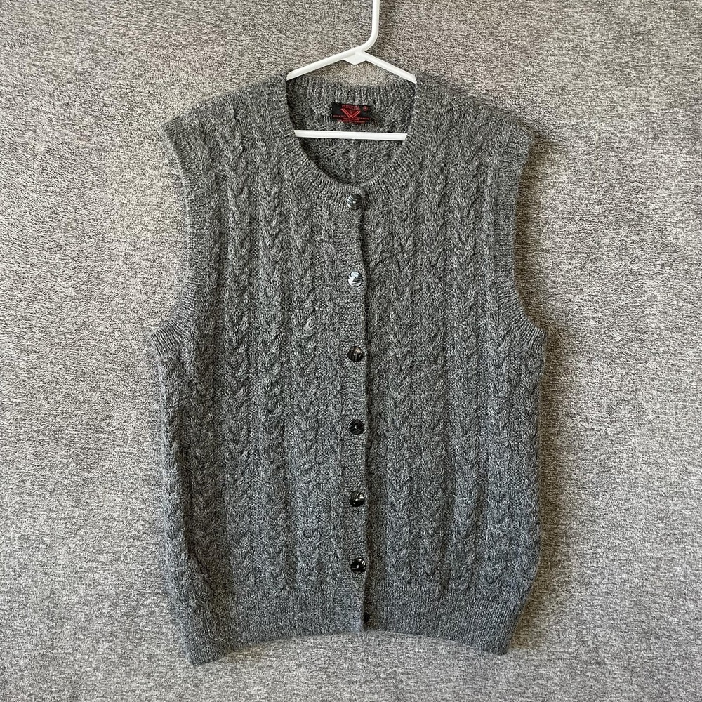 Minkha Sweater Vest Womens Medium Gray 100% Alpaca Cable Knit Handknit Bolivia